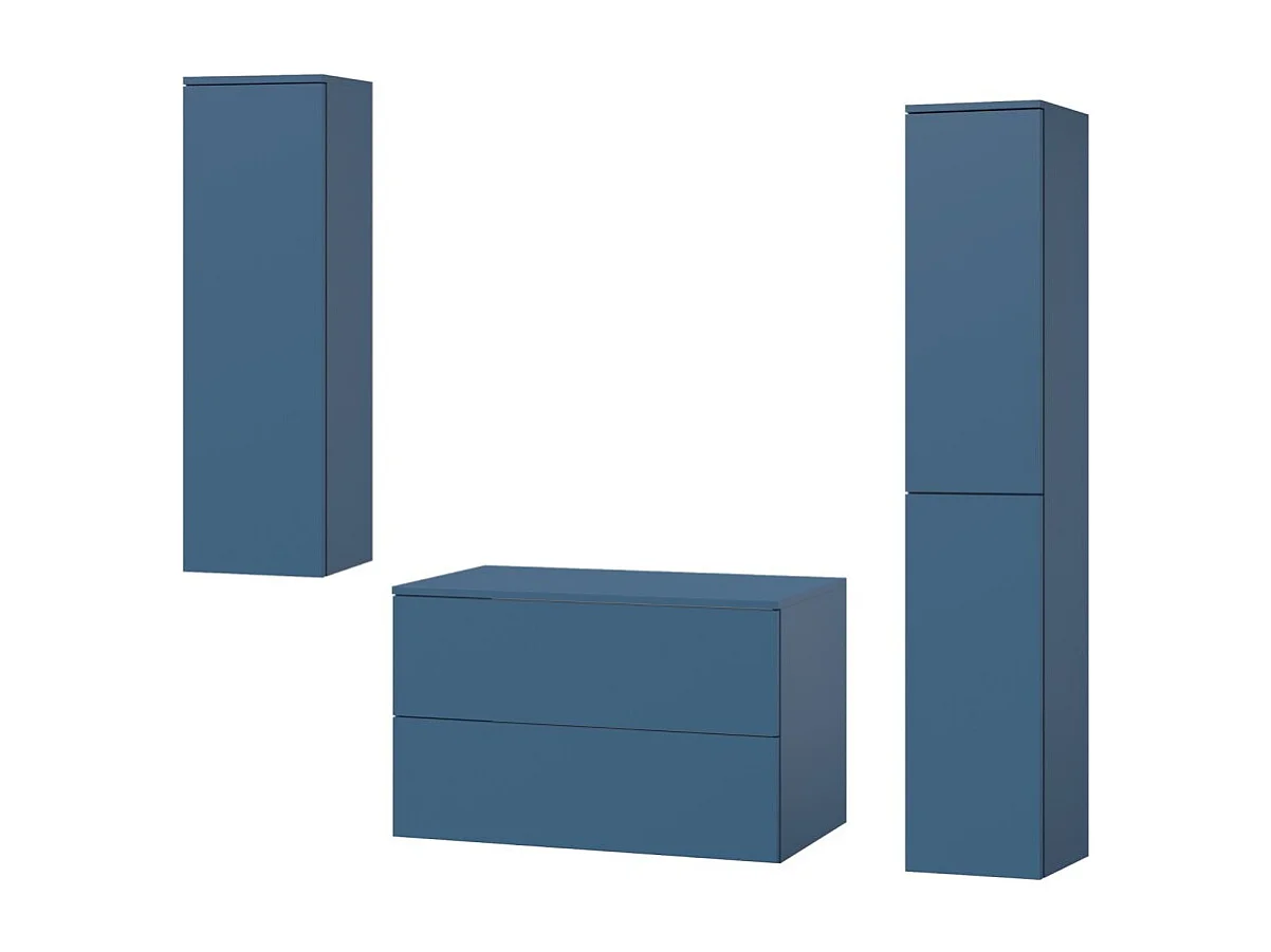 Badezimmerset 3-Teilig: Unterschrank + 2 Hochschränke Color Meeresblau (2S 80 + 1D 100 + 2D160)