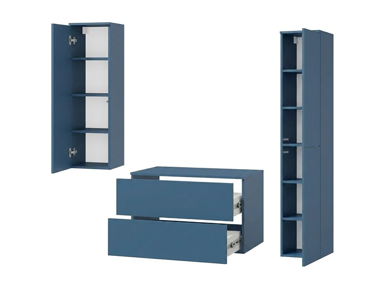 Badezimmerset 3-Teilig: Unterschrank + 2 Hochschränke Color Meeresblau (2S 80 + 1D 100 + 2D160)
