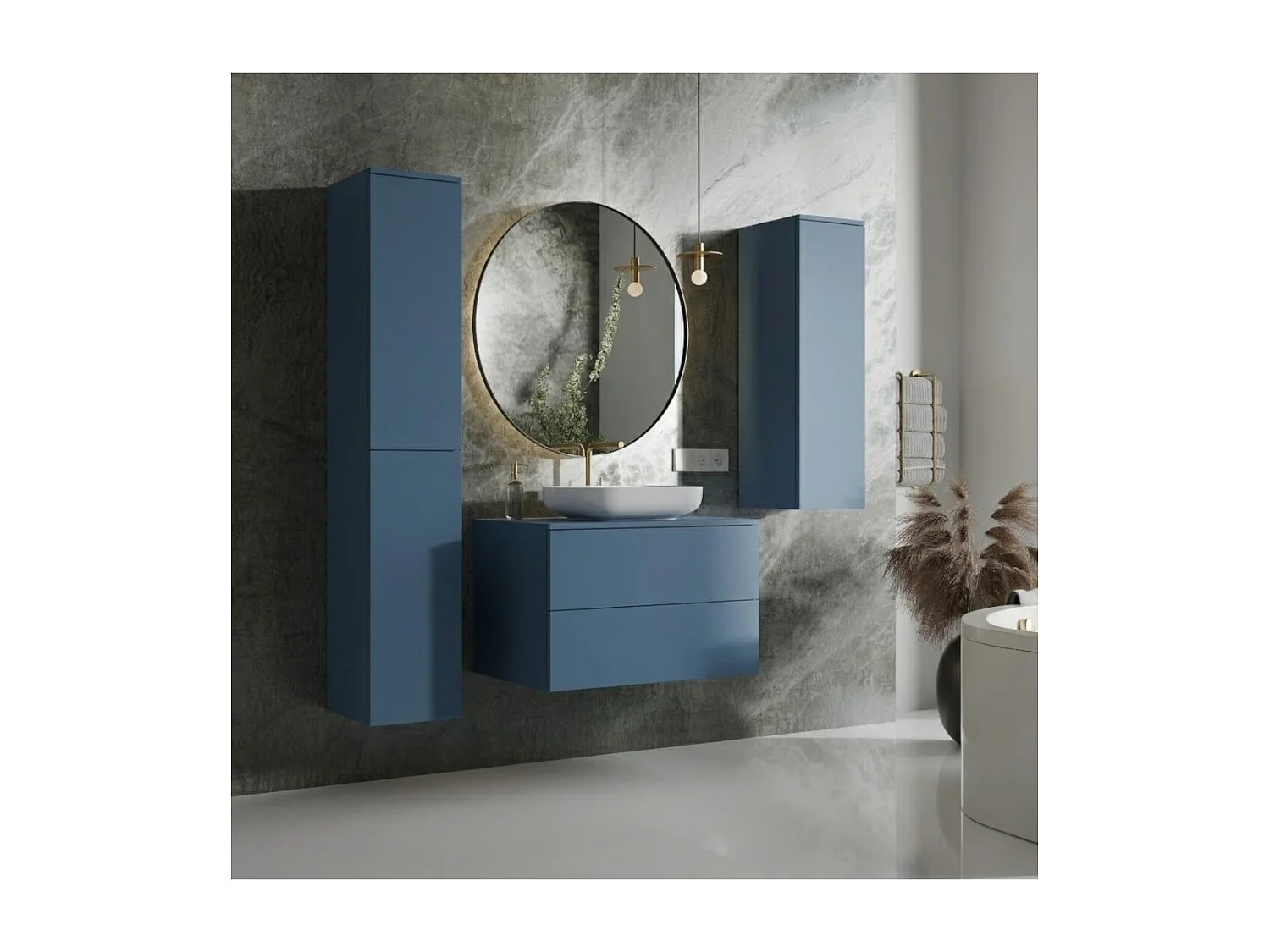 Badezimmerset 3-Teilig: Unterschrank + 2 Hochschränke Color Meeresblau (2S 80 + 1D 100 + 2D160)