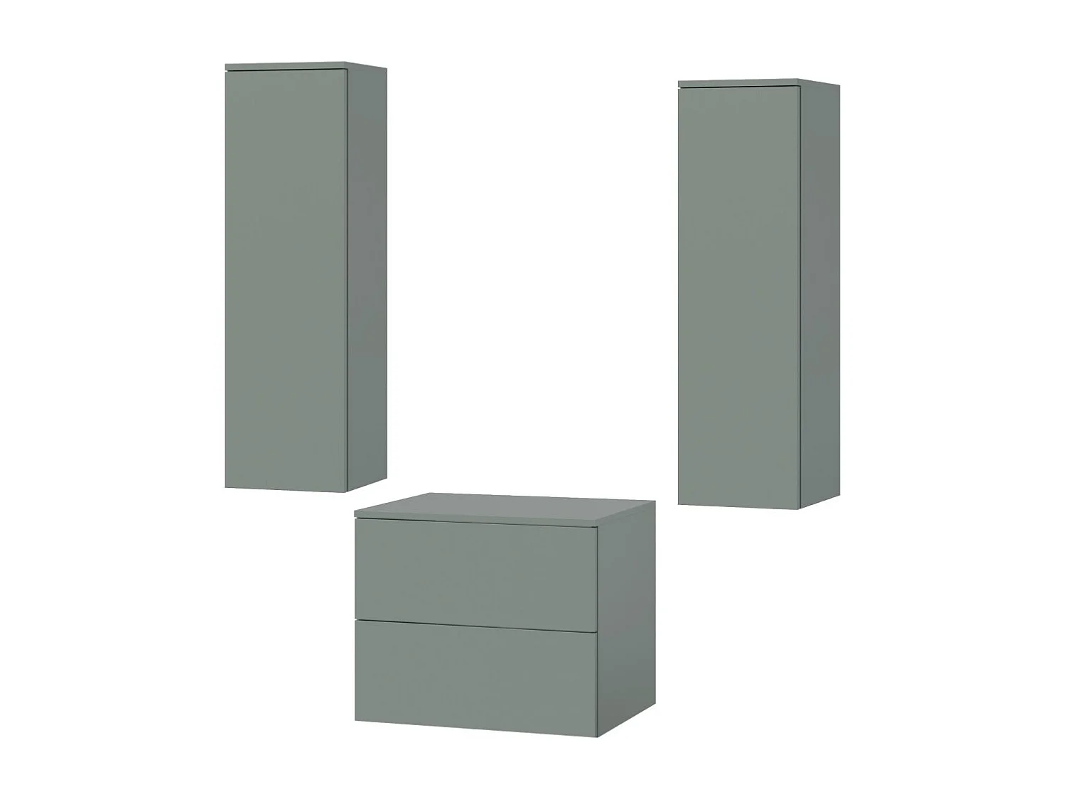 Badkamerset 3-delig: Wastafelonderkast + 2 Kolomkasten Kleur Aloë (2S 60 + 1D 100 X2)