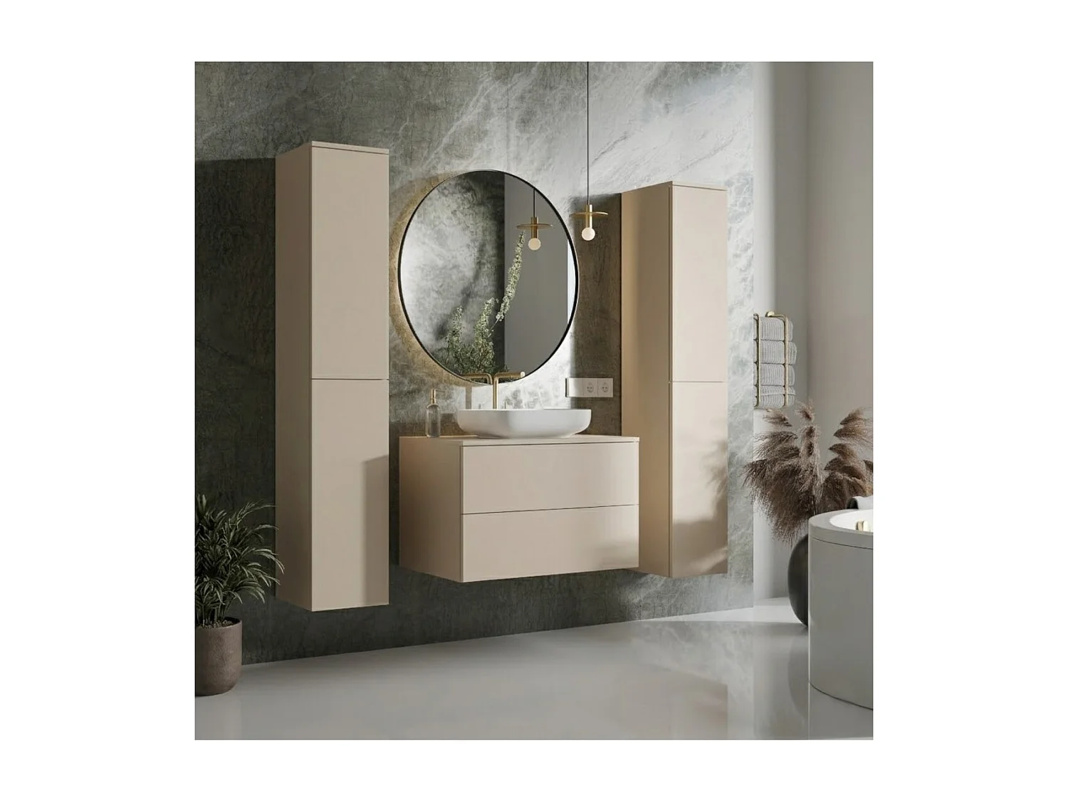 Badezimmerset 3-Teilig: Unterschrank + 2 Hochschränke Color Kaschmir (2S 80 + 2D 160 X2)