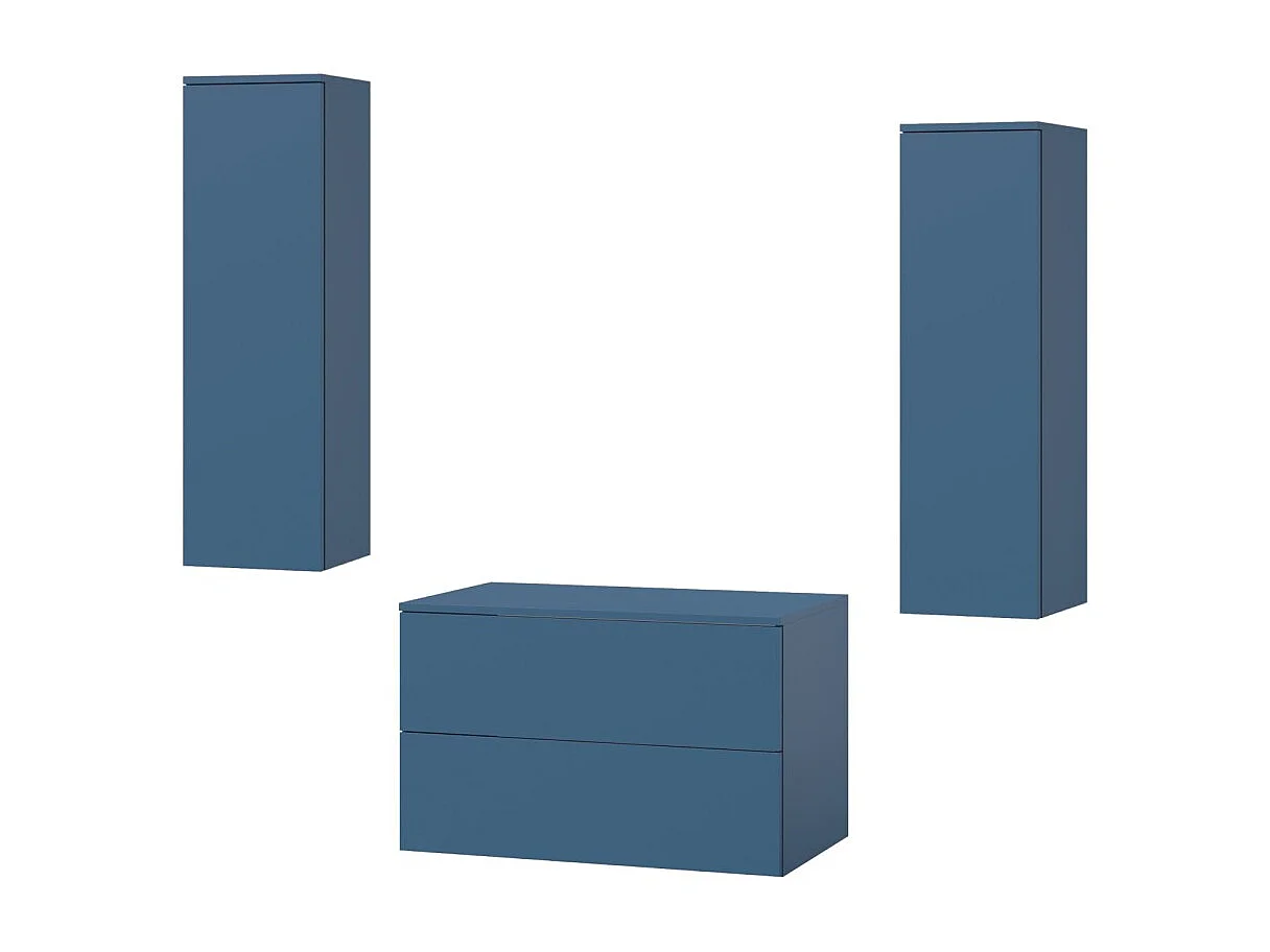 Badkamerset 3-delig: Wastafelonderkast + 2 Kolomkasten Kleur Zeeblauw (2S 80 + 1D 100 X2)