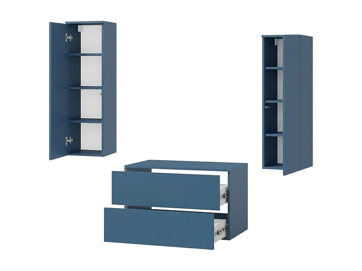 Badkamerset 3-delig: Wastafelonderkast + 2 Kolomkasten Kleur Zeeblauw (2S 80 + 1D 100 X2)