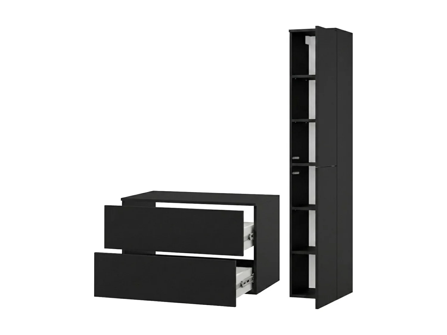 Badezimmerset 2-Teilig: Unterschrank + Hochschrank Color Schwarz (2S 80 + 2D 160)