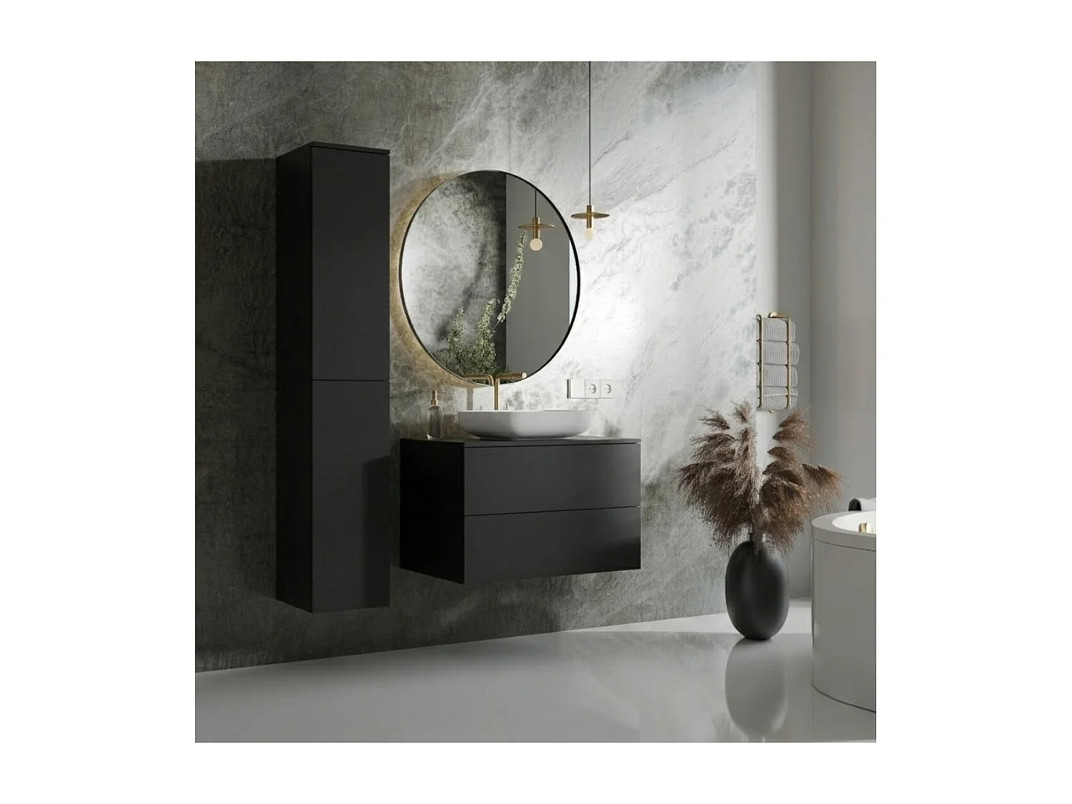 Badezimmerset 2-Teilig: Unterschrank + Hochschrank Color Schwarz (2S 80 + 2D 160)