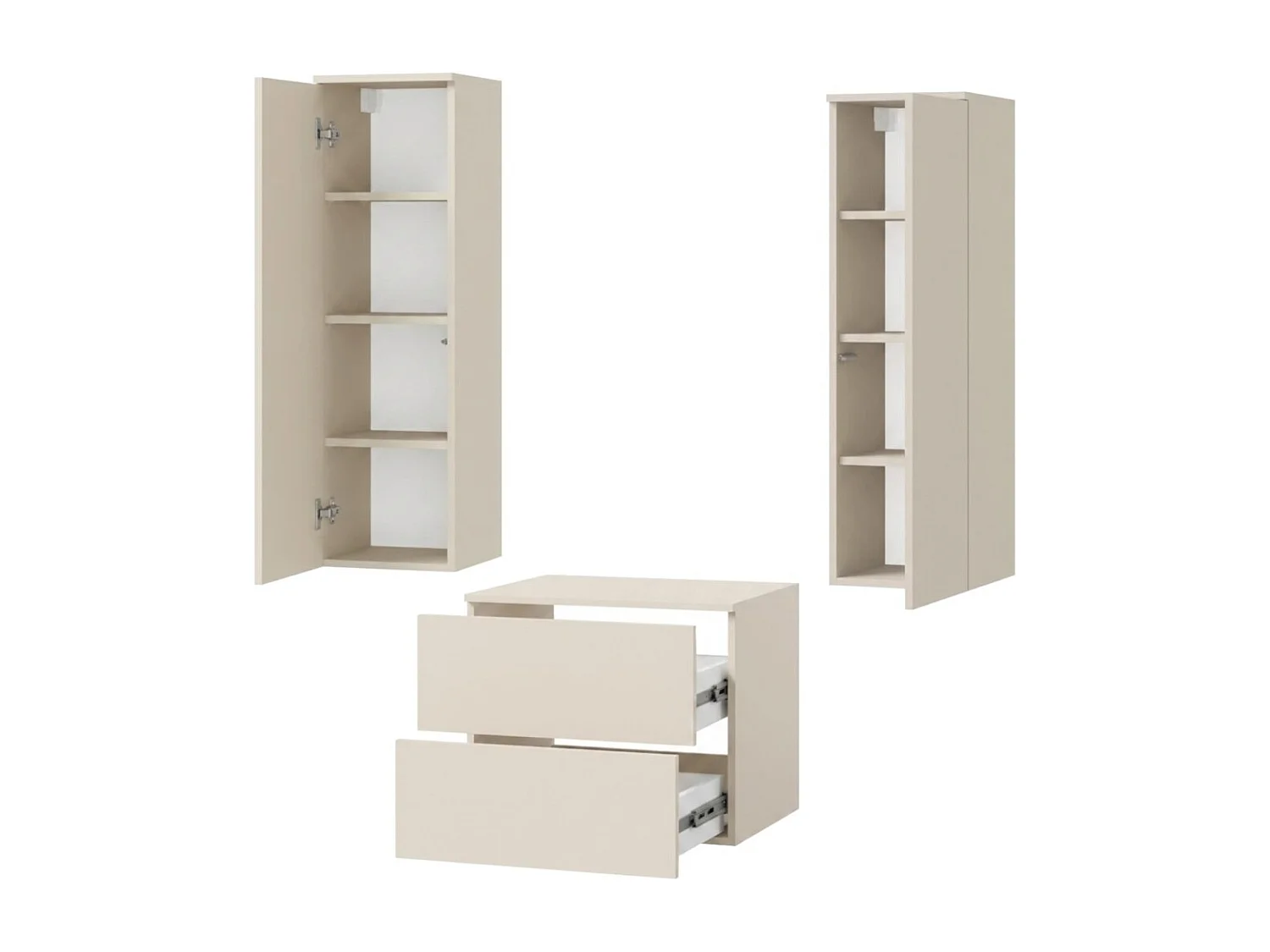 Badkamerset 3-delig: Wastafelonderkast + 2 Kolomkasten Kleur Macadamia (2S 60 + 1D 100 X2)