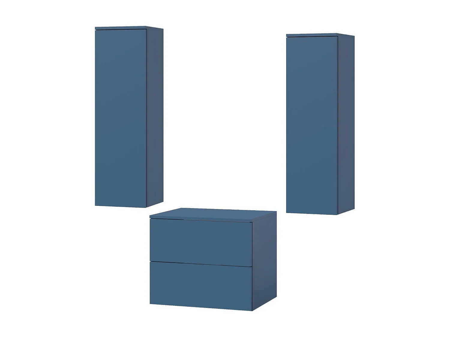 Badkamerset 3-delig: Wastafelonderkast + 2 Kolomkasten Kleur Zeeblauw (2S 60 + 1D 100 X2)
