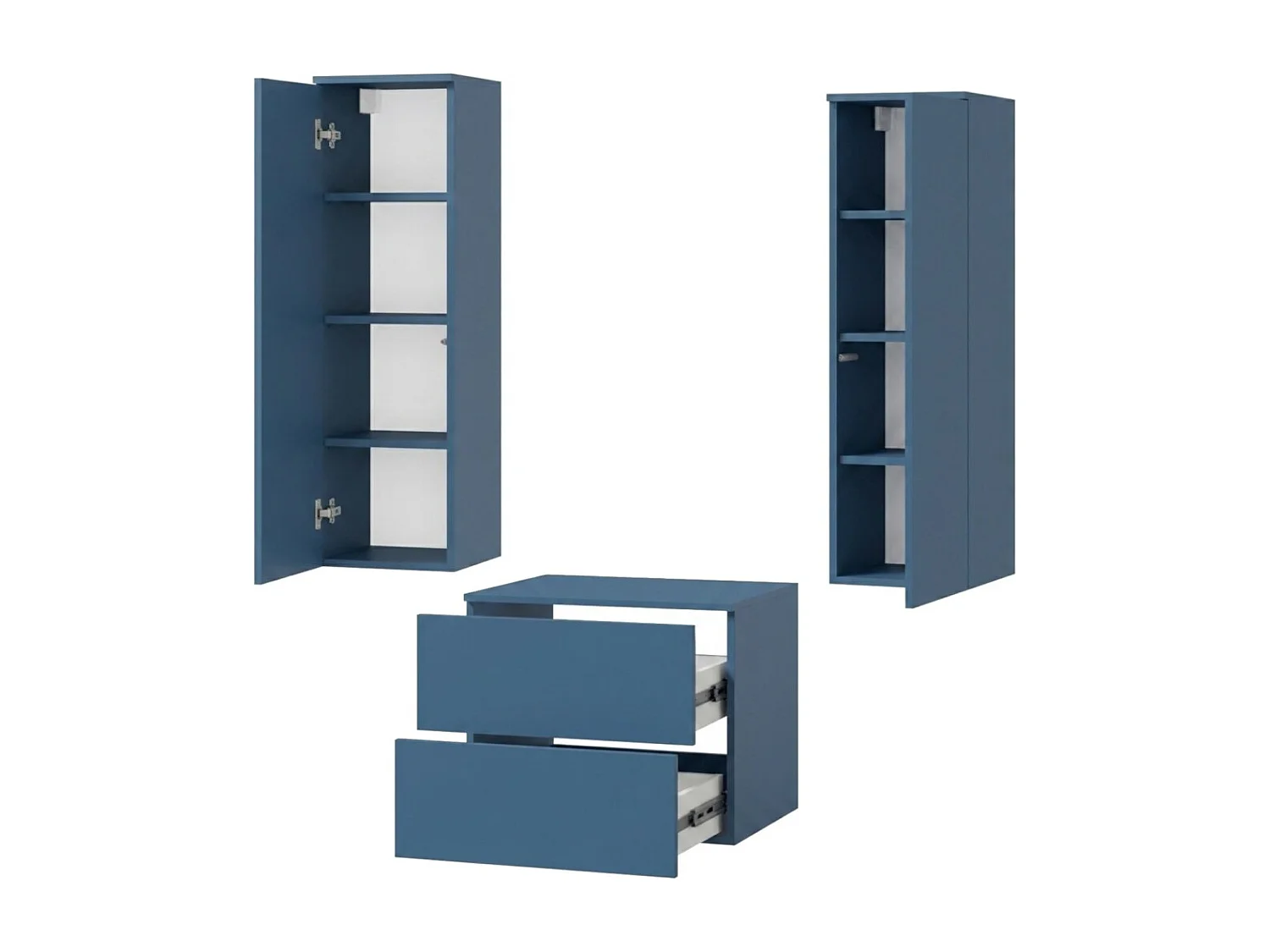 Badkamerset 3-delig: Wastafelonderkast + 2 Kolomkasten Kleur Zeeblauw (2S 60 + 1D 100 X2)