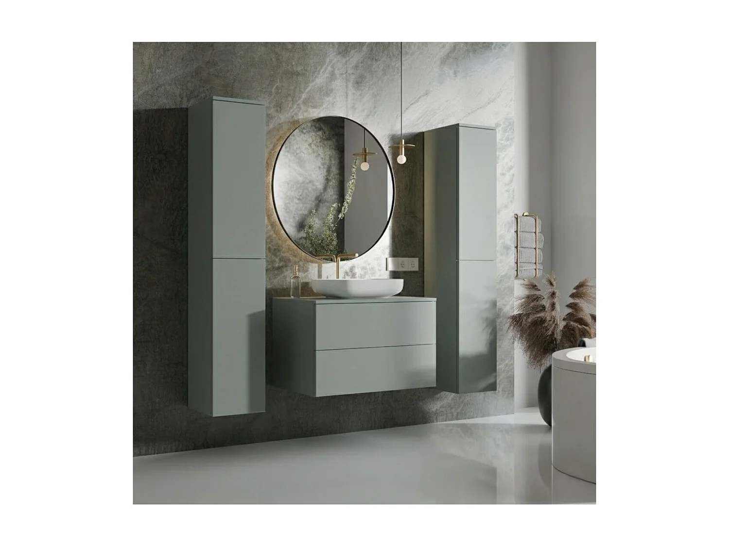 Badezimmerset 3-Teilig: Unterschrank + 2 Hochschränke Color Aloe (2S 80 + 2D 160 X2)