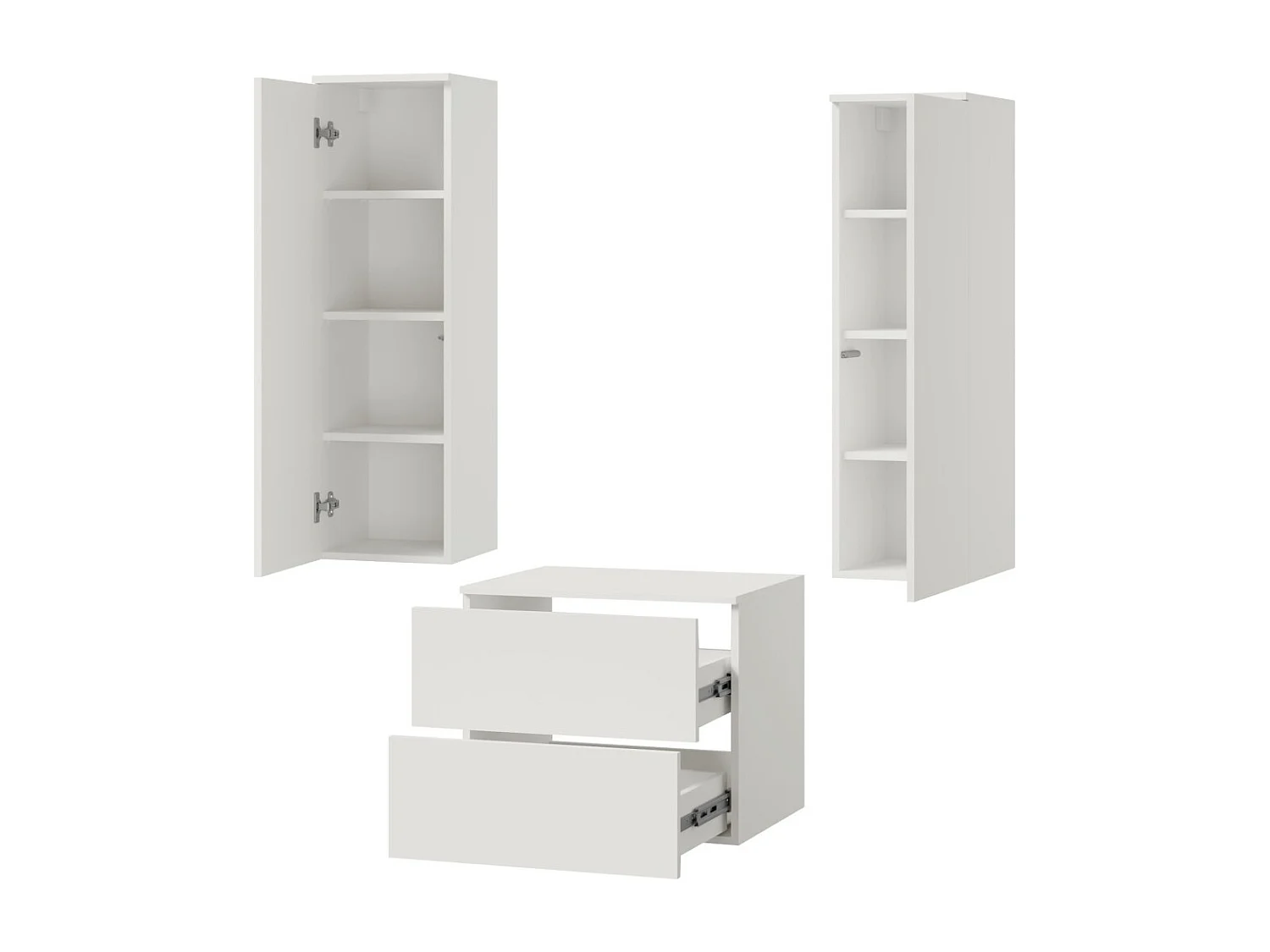 Badkamerset 3-delig: Wastafelonderkast + 2 Kolomkasten Kleur Wit (2S 60 + 1D 100 X2)