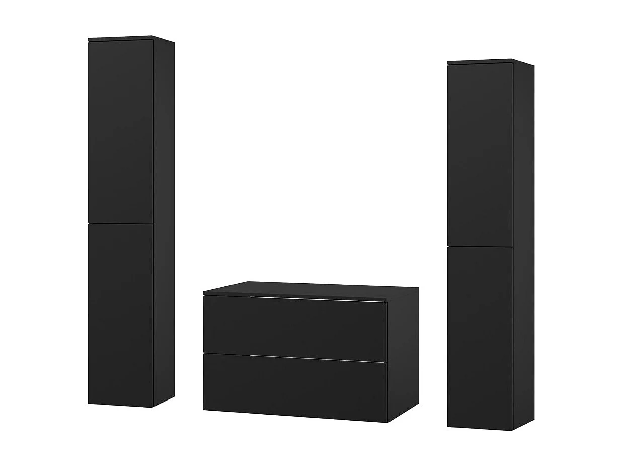 Badezimmerset 3-Teilig: Unterschrank + 2 Hochschränke Color Schwarz (2S 80 + 2D 160 X2)