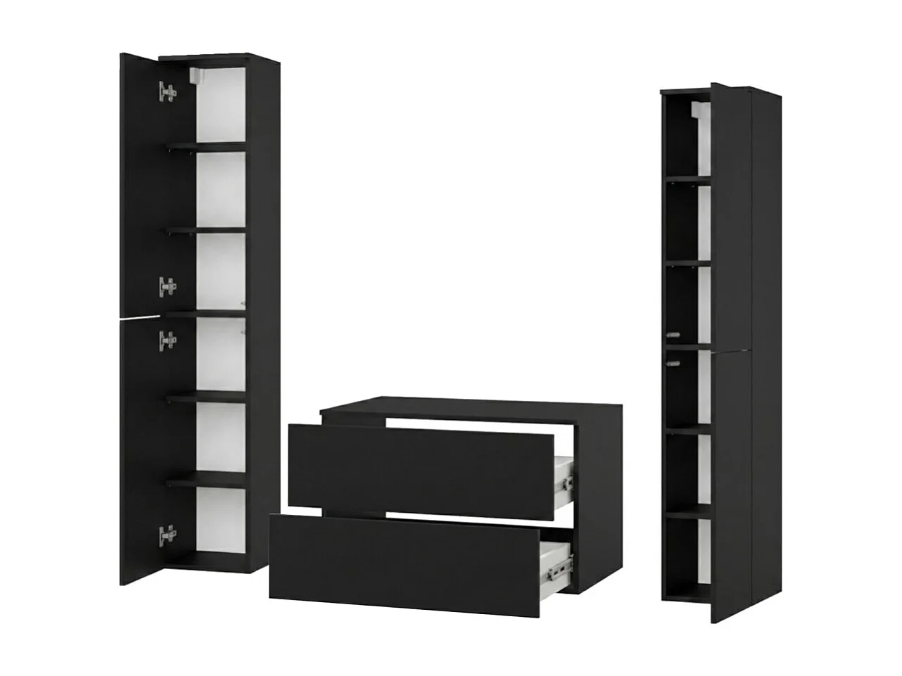 Badezimmerset 3-Teilig: Unterschrank + 2 Hochschränke Color Schwarz (2S 80 + 2D 160 X2)