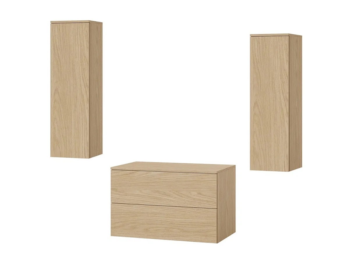 Badkamerset 3-delig: Wastafelonderkast + 2 Kolomkasten Kleur Lente-eik (2S 80 + 1D 100 X2)