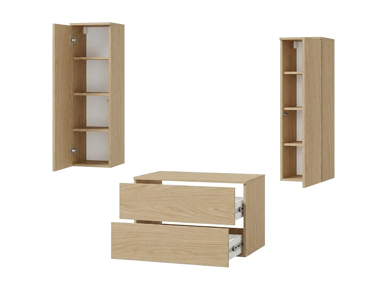 Badkamerset 3-delig: Wastafelonderkast + 2 Kolomkasten Kleur Lente-eik (2S 80 + 1D 100 X2)