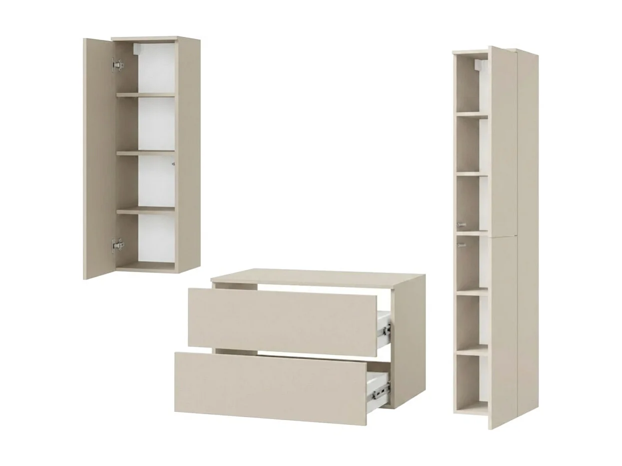 Badezimmerset 3-Teilig: Unterschrank + 2 Hochschränke Color Kaschmir (2S 80 + 1D 100 + 2D160)