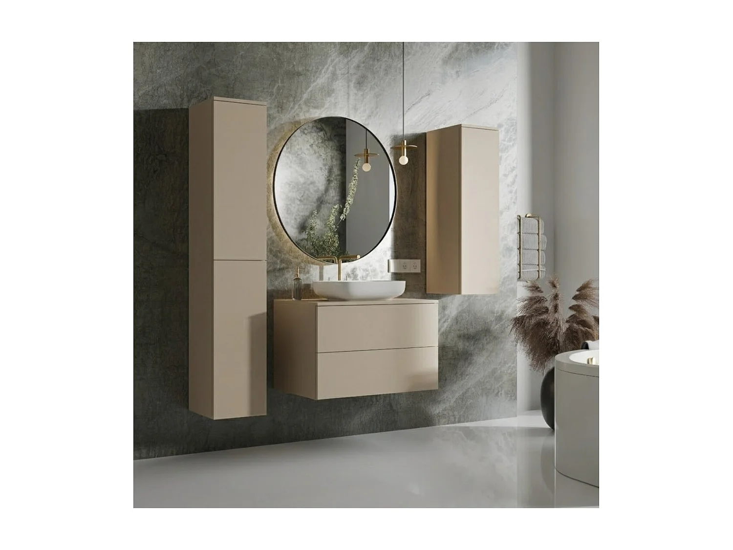 Badezimmerset 3-Teilig: Unterschrank + 2 Hochschränke Color Kaschmir (2S 80 + 1D 100 + 2D160)