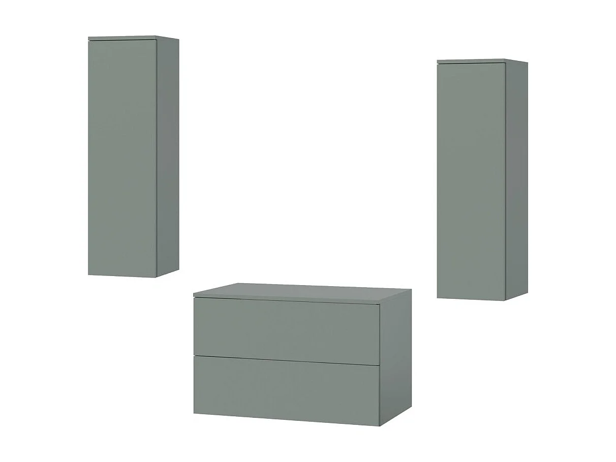 Badkamerset 3-delig: Wastafelonderkast + 2 Kolomkasten Kleur Aloë (2S 80 + 1D 100 X2)