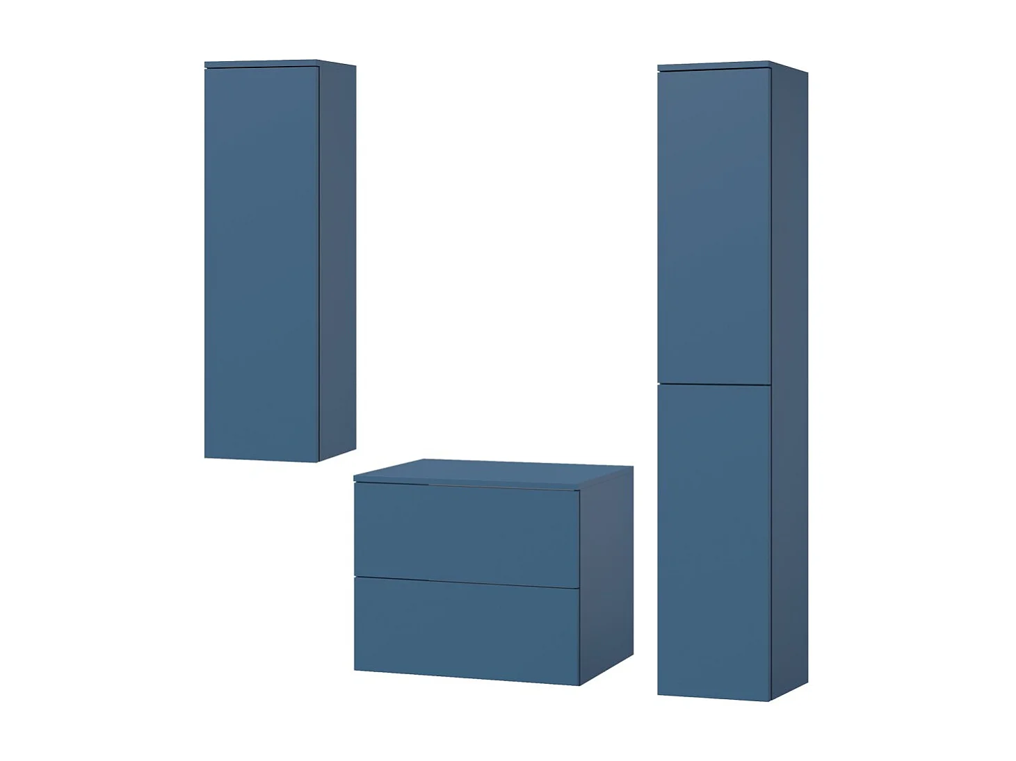 Badezimmerset 3-Teilig: Unterschrank + 2 Hochschränke Color Meeresblau (2S 60 + 1D 100 + 2D160)
