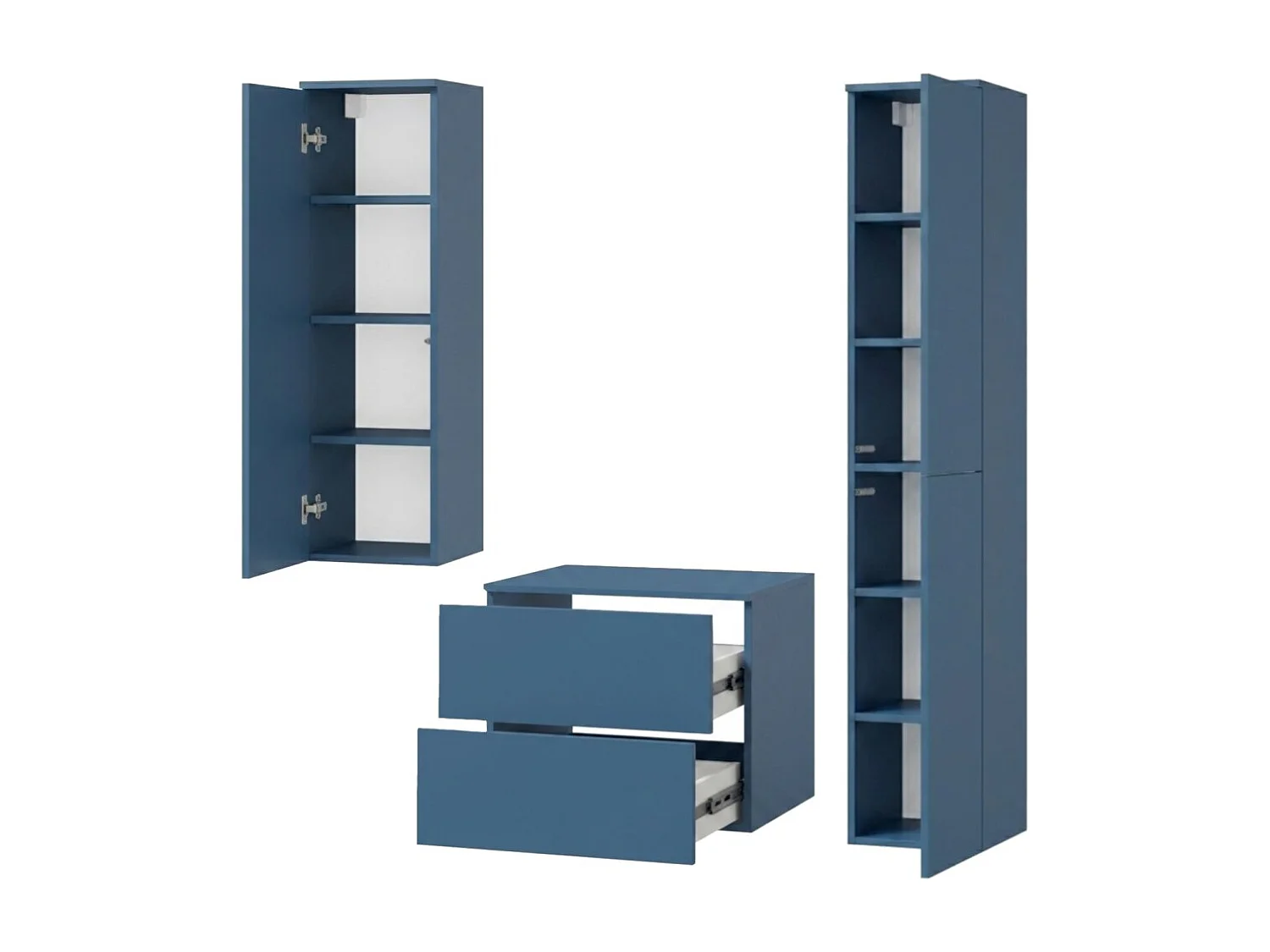 Badezimmerset 3-Teilig: Unterschrank + 2 Hochschränke Color Meeresblau (2S 60 + 1D 100 + 2D160)