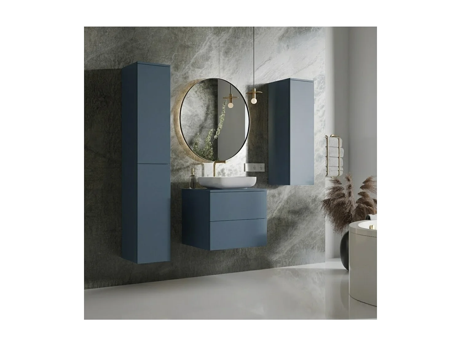 Badezimmerset 3-Teilig: Unterschrank + 2 Hochschränke Color Meeresblau (2S 60 + 1D 100 + 2D160)