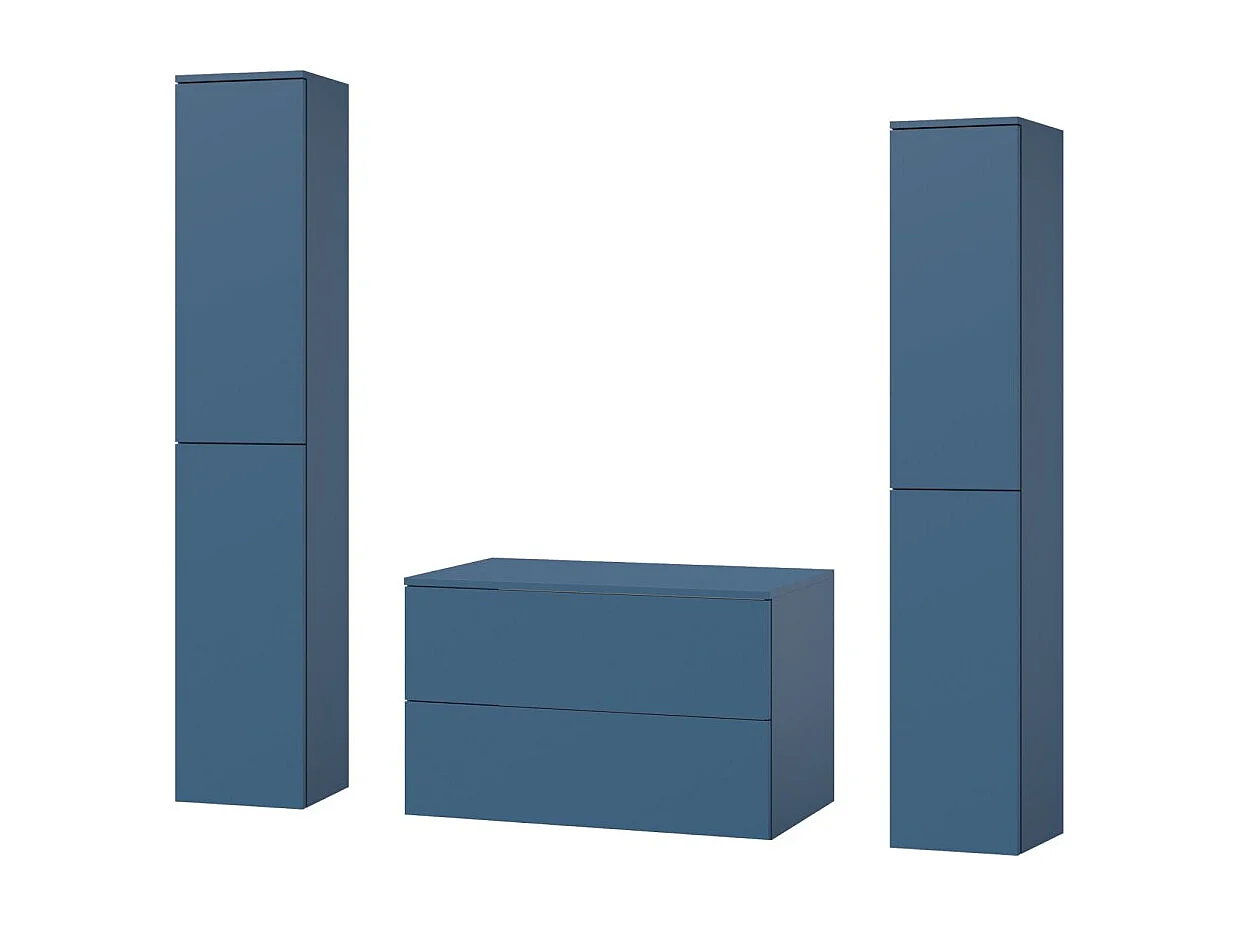 Badezimmerset 3-Teilig: Unterschrank + 2 Hochschränke Color Meeresblau (2S 80 + 2D 160 X2)