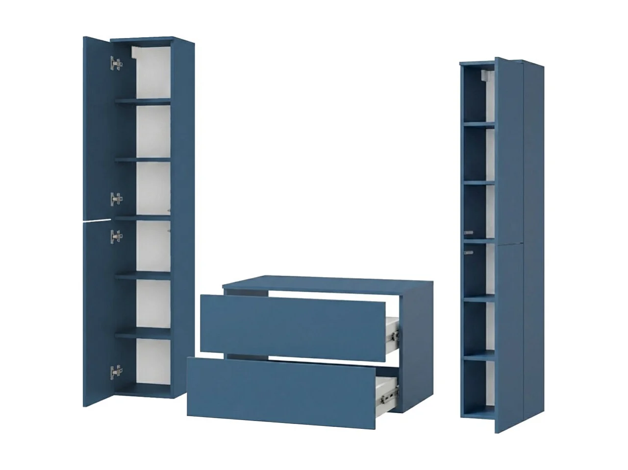 Badezimmerset 3-Teilig: Unterschrank + 2 Hochschränke Color Meeresblau (2S 80 + 2D 160 X2)