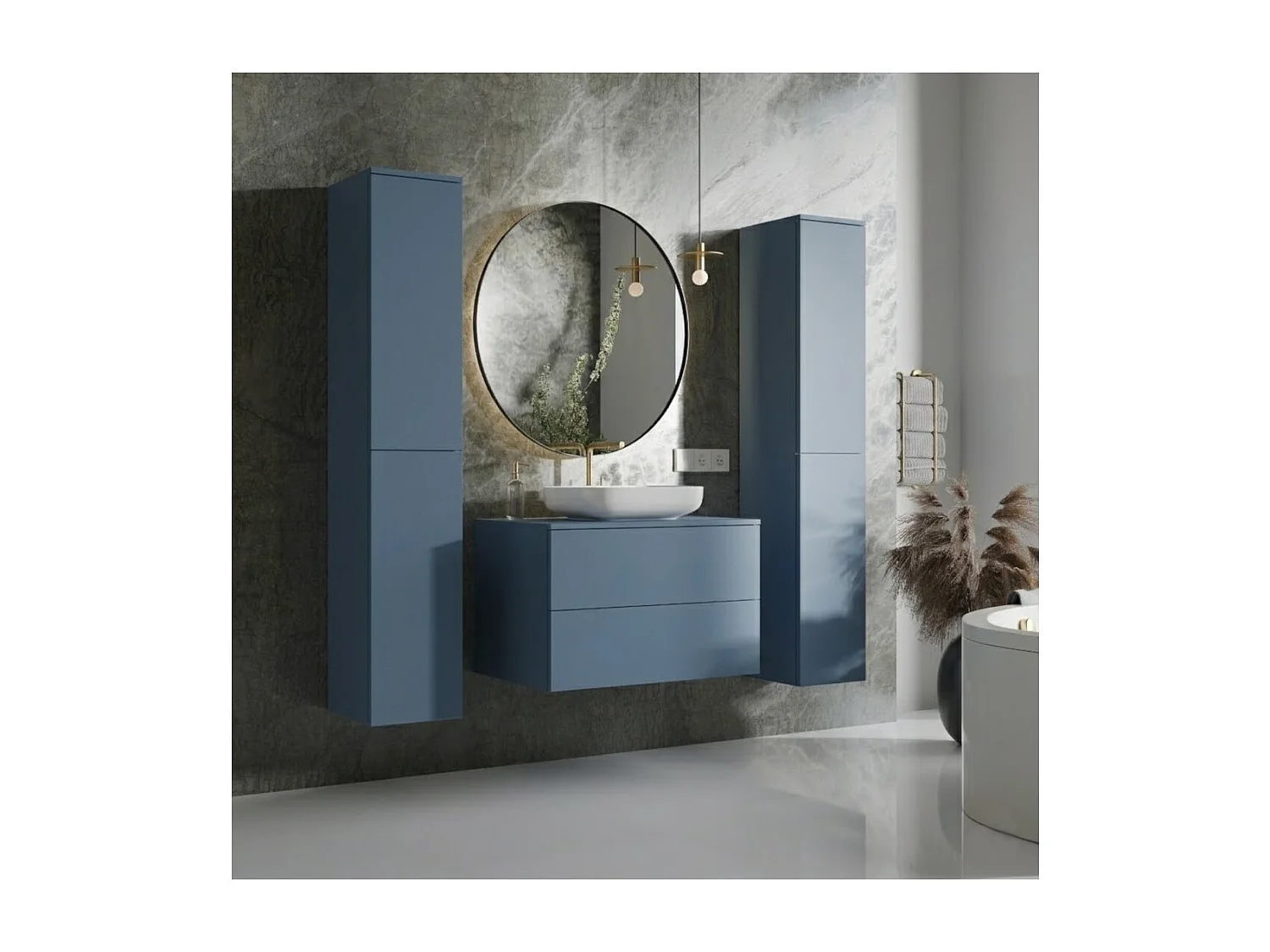 Badezimmerset 3-Teilig: Unterschrank + 2 Hochschränke Color Meeresblau (2S 80 + 2D 160 X2)