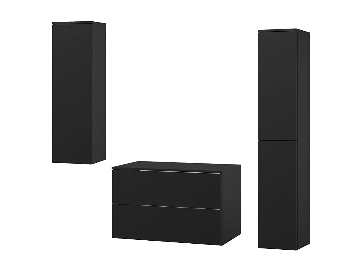 Badezimmerset 3-Teilig: Unterschrank + 2 Hochschränke Color Schwarz (2S 80 + 1D 100 + 2D160)