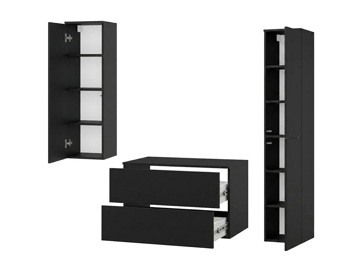 Badezimmerset 3-Teilig: Unterschrank + 2 Hochschränke Color Schwarz (2S 80 + 1D 100 + 2D160)