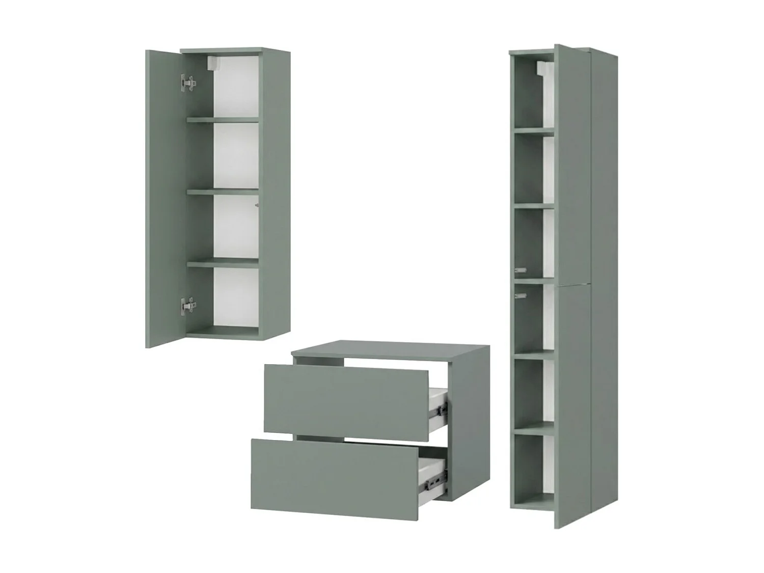 Badezimmerset 3-Teilig: Unterschrank + 2 Hochschränke Color Aloe (2S 60 + 1D 100 + 2D160)