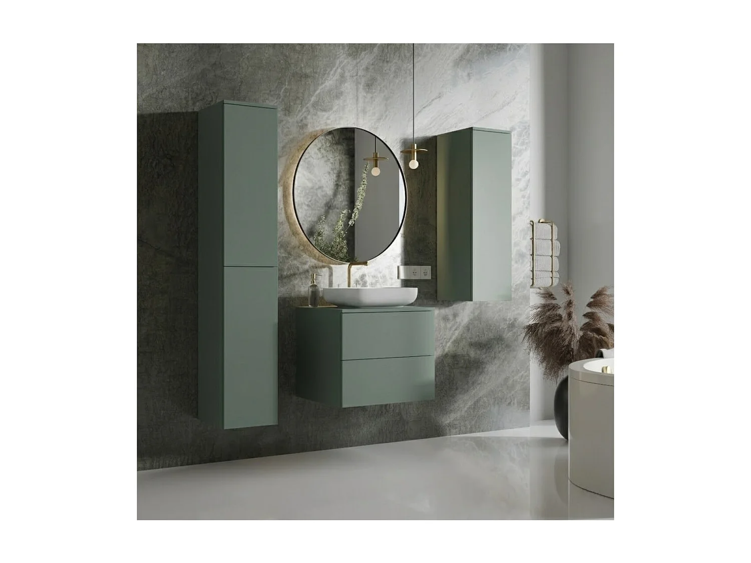 Badezimmerset 3-Teilig: Unterschrank + 2 Hochschränke Color Aloe (2S 60 + 1D 100 + 2D160)