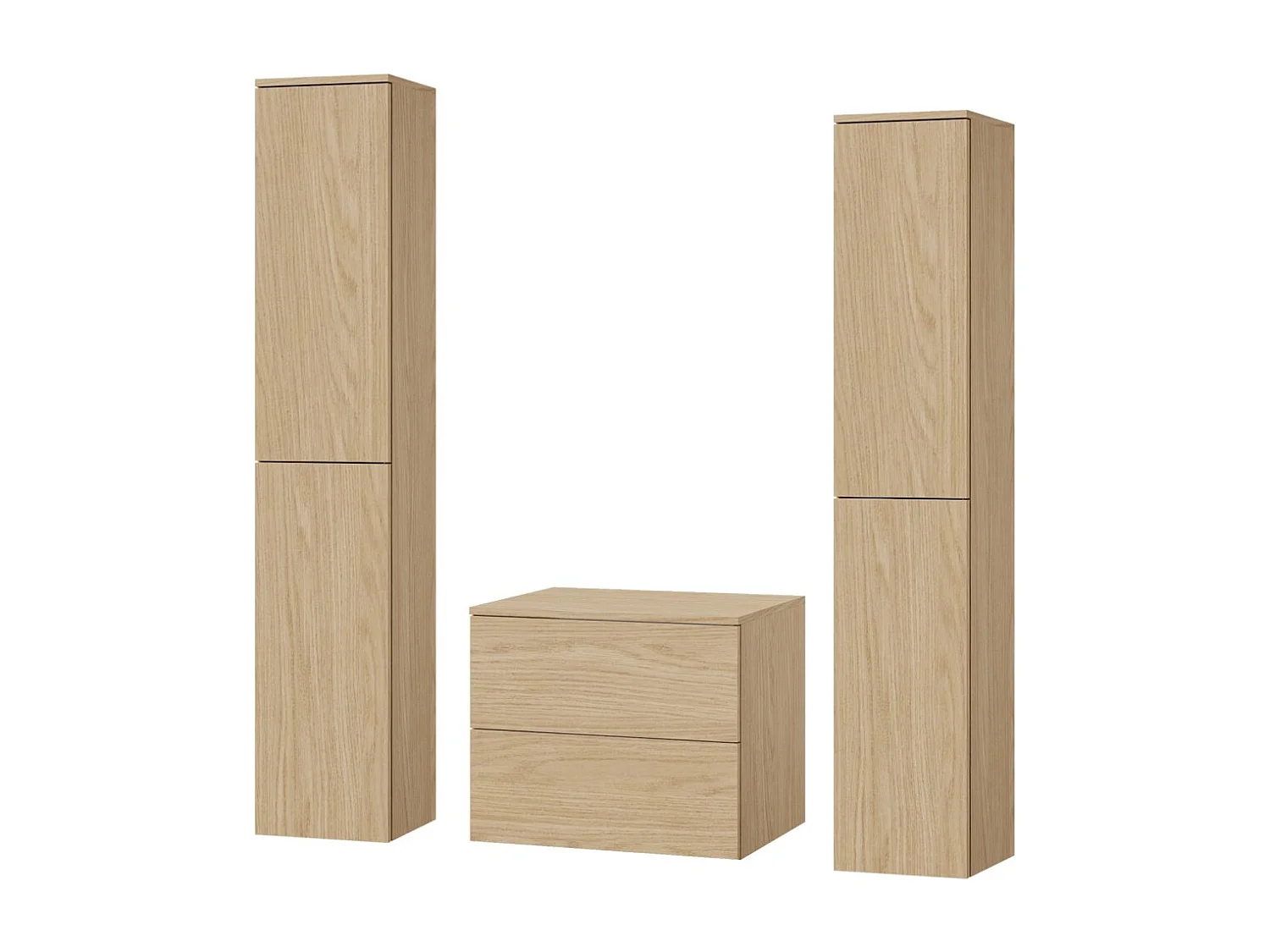 Badkamerset 3-delig: Wastafelonderkast + 2 Kolomkasten Kleur Lente-eik (2S 60 + 2D 160 X2)