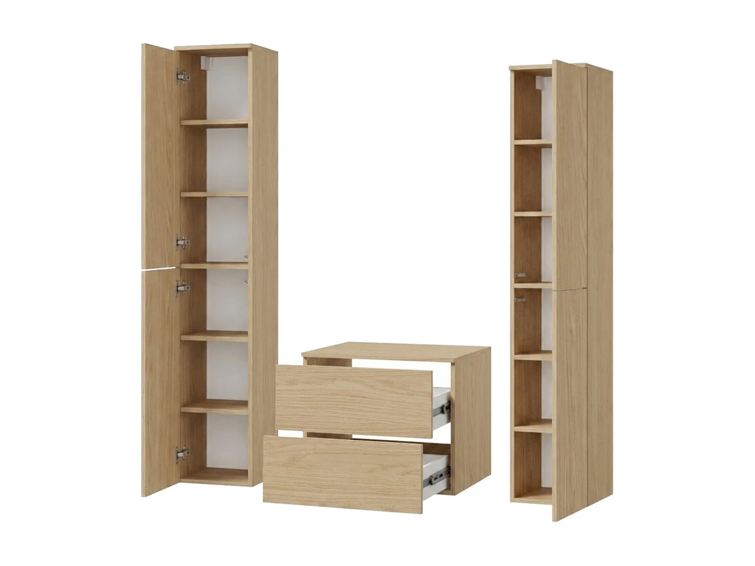 Badkamerset 3-delig: Wastafelonderkast + 2 Kolomkasten Kleur Lente-eik (2S 60 + 2D 160 X2)