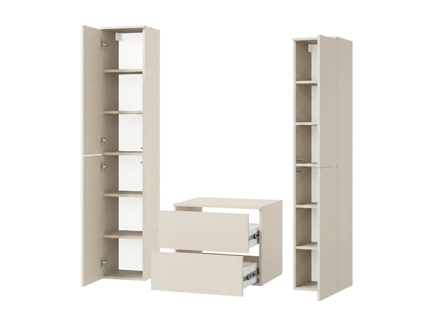 Badkamerset 3-delig: Wastafelonderkast + 2 Kolomkasten Kleur Macadamia (2S 60 + 2D 160 X2)