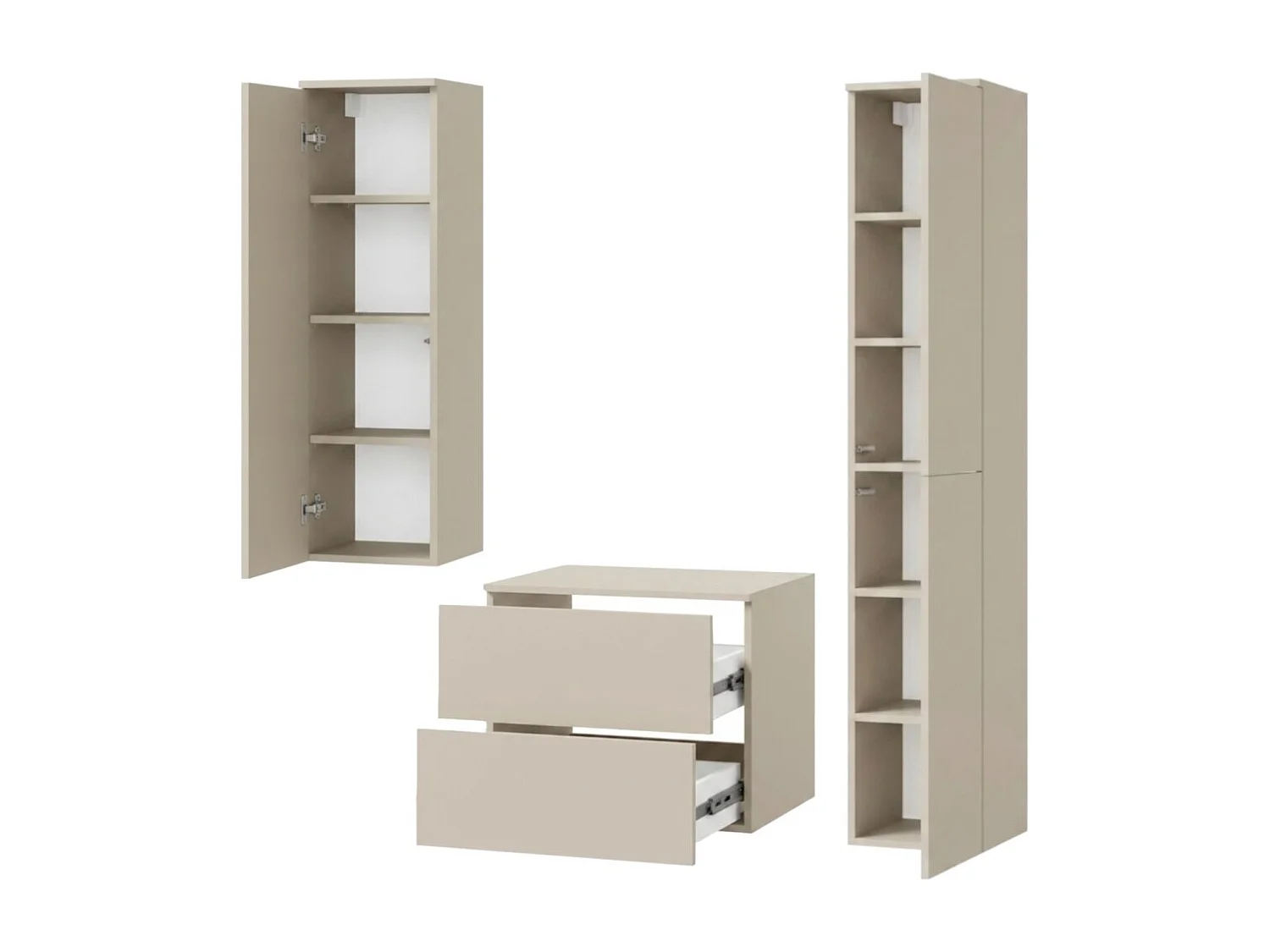 Badezimmerset 3-Teilig: Unterschrank + 2 Hochschränke Color Kaschmir (2S 60 + 1D 100 + 2D160)