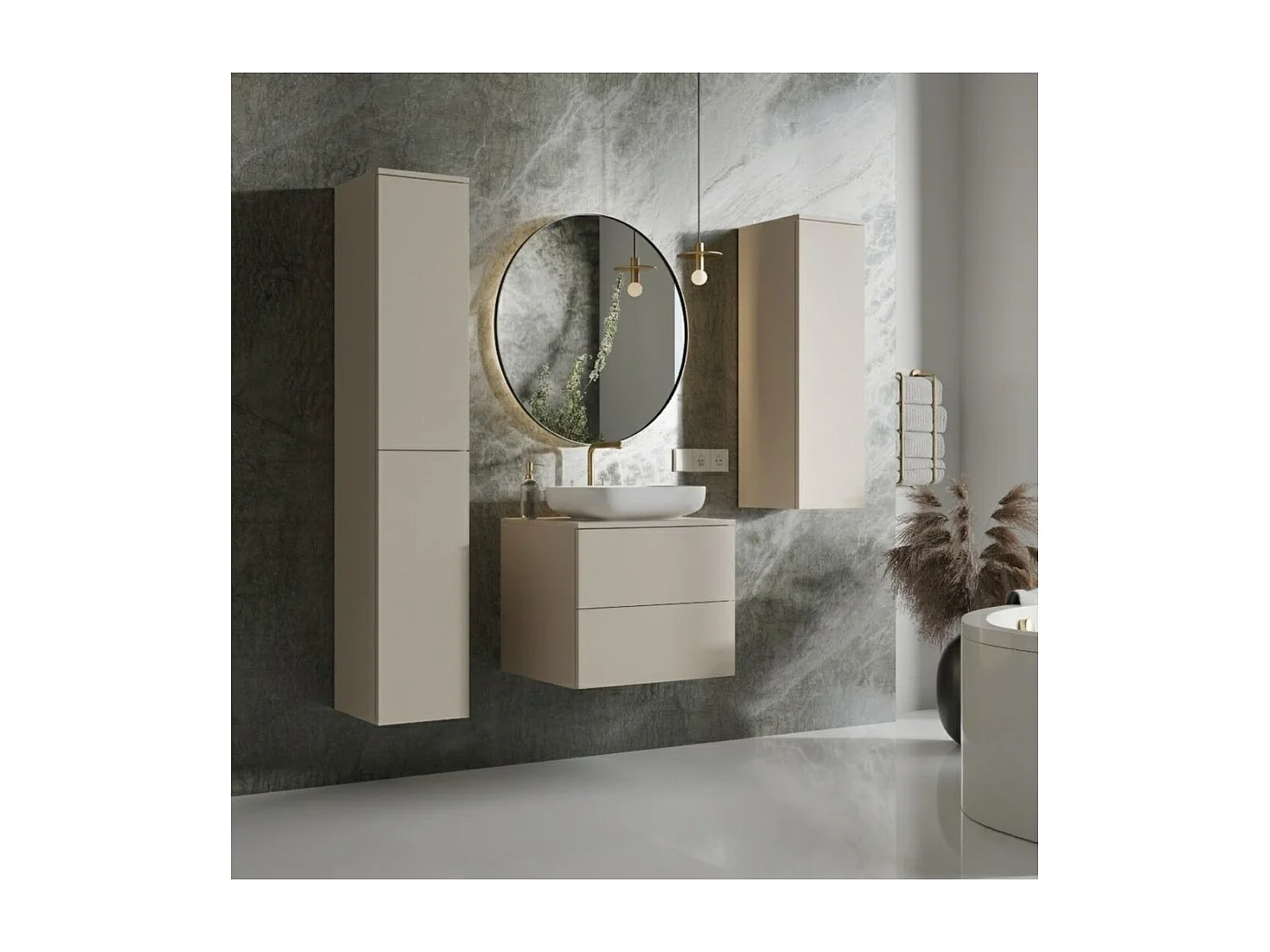 Badezimmerset 3-Teilig: Unterschrank + 2 Hochschränke Color Kaschmir (2S 60 + 1D 100 + 2D160)