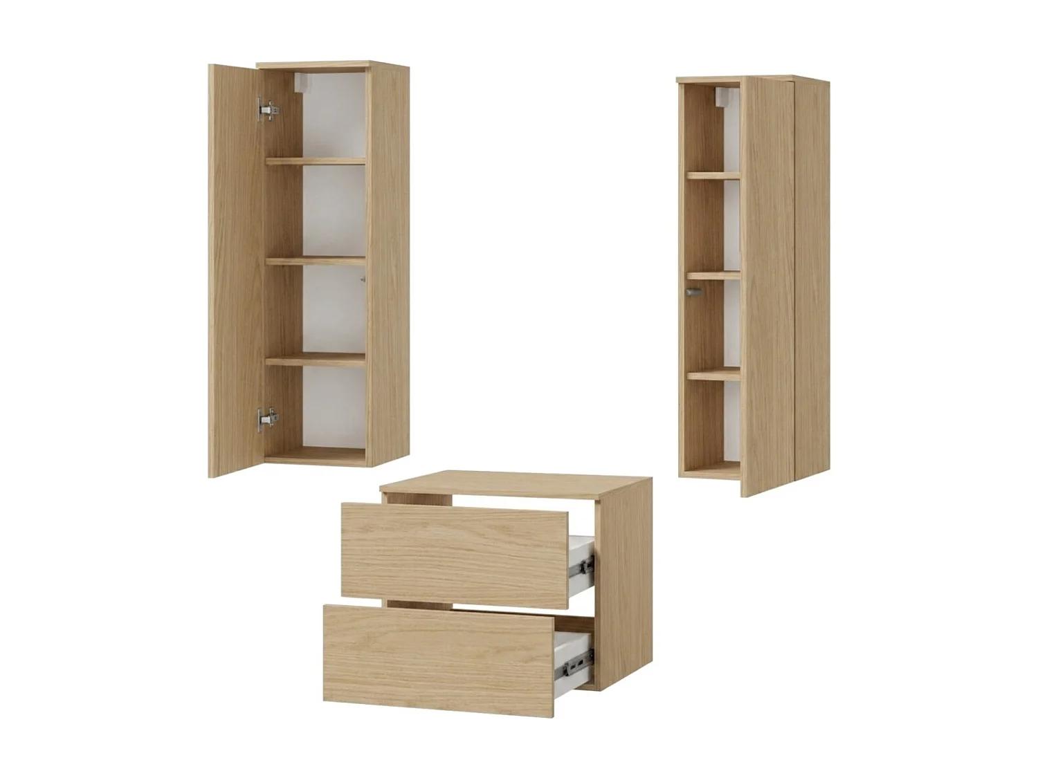 Badkamerset 3-delig: Wastafelonderkast + 2 Kolomkasten Kleur Lente-eik (2S 60 + 1D 100 X2)