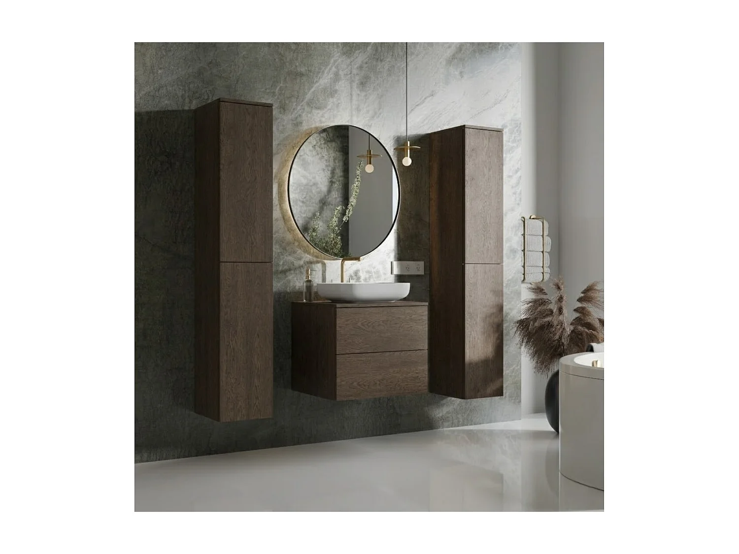 Badkamerset 3-delig: Wastafelonderkast + 2 Kolomkasten Kleur Baltic Storm (2S 60 + 2D 160 X2)