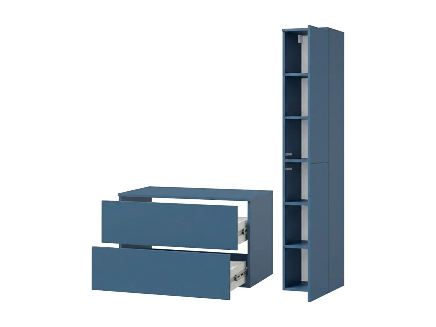 Badezimmerset 2-Teilig: Unterschrank + Hochschrank Color Meeresblau (2S 80 + 2D 160)