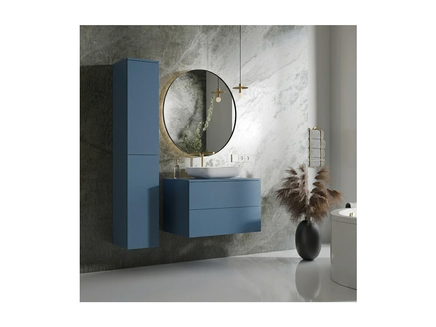 Badezimmerset 2-Teilig: Unterschrank + Hochschrank Color Meeresblau (2S 80 + 2D 160)