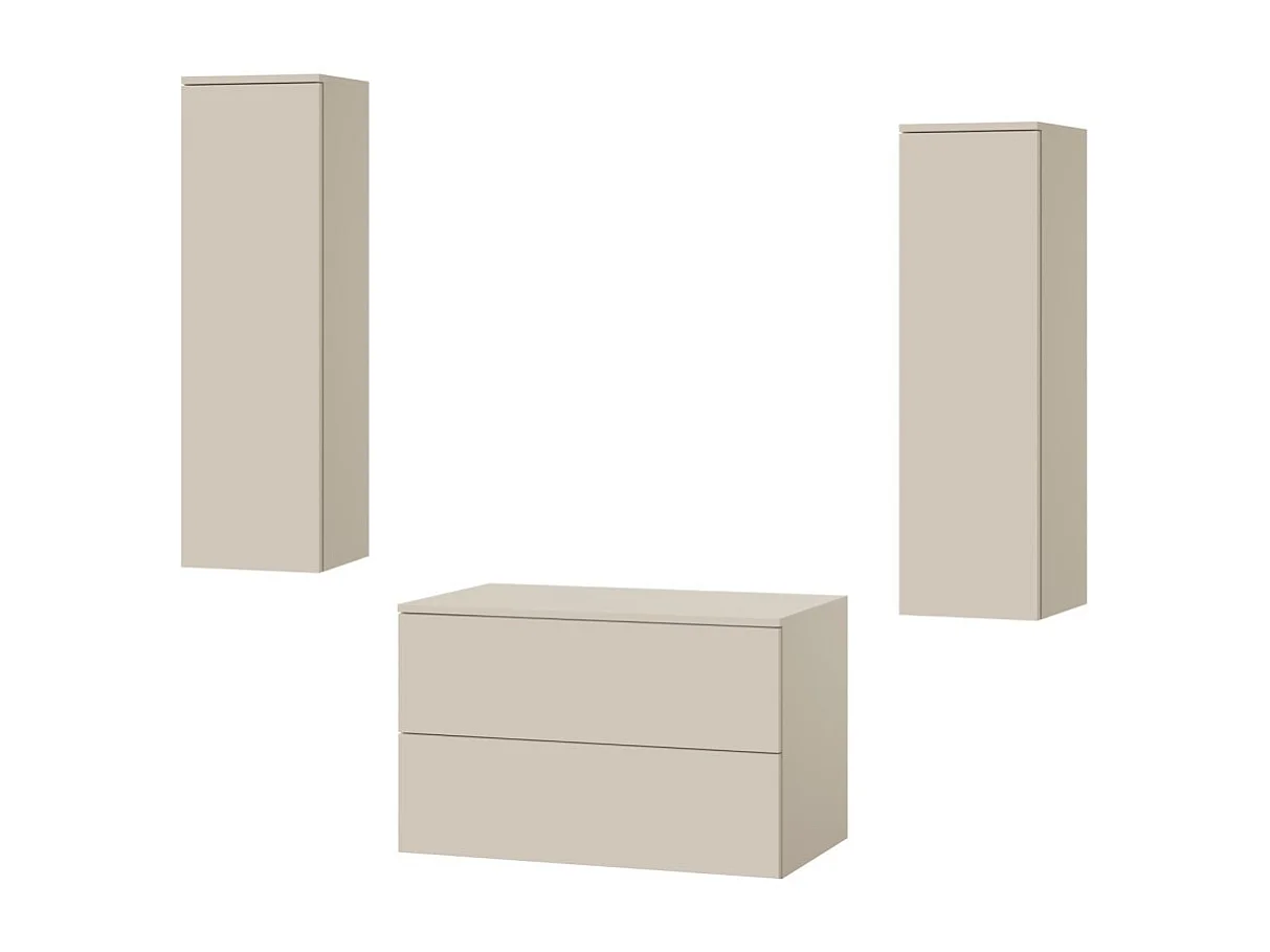 Badkamerset 3-delig: Wastafelonderkast + 2 Kolomkasten Kleur Kasjmier (2S 80 + 1D 100 X2)