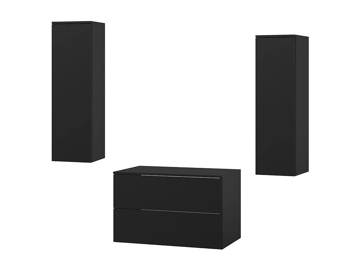 Badkamerset 3-delig: Wastafelonderkast + 2 Kolomkasten Kleur Zwart (2S 80 + 1D 100 X2)