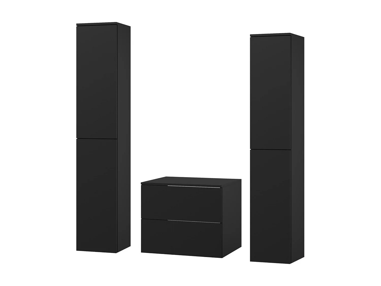 Badkamerset 3-delig: Wastafelonderkast + 2 Kolomkasten Kleur Zwart (2S 60 + 2D 160 X2)