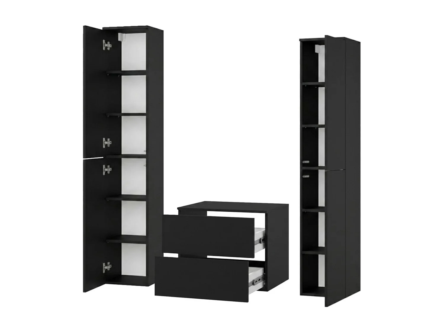 Badkamerset 3-delig: Wastafelonderkast + 2 Kolomkasten Kleur Zwart (2S 60 + 2D 160 X2)