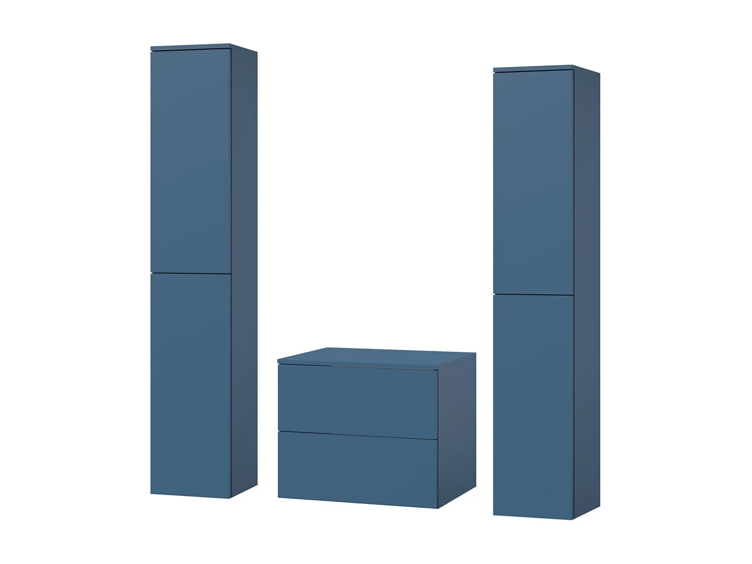 Badkamerset 3-delig: Wastafelonderkast + 2 Kolomkasten Kleur Zeeblauw (2S 60 + 2D 160 X2)