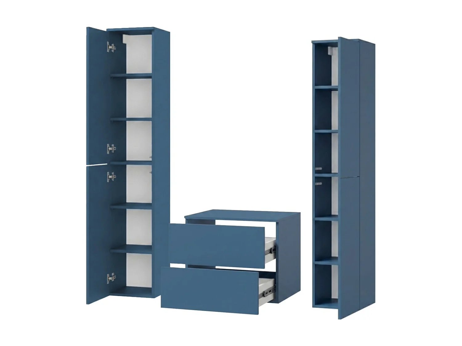 Badkamerset 3-delig: Wastafelonderkast + 2 Kolomkasten Kleur Zeeblauw (2S 60 + 2D 160 X2)