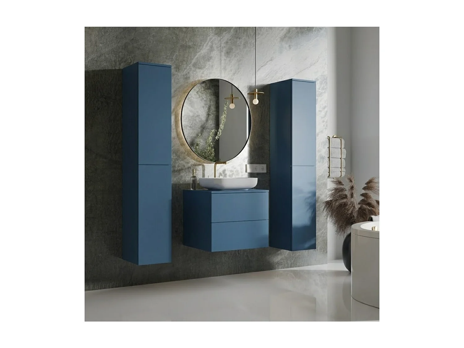 Badkamerset 3-delig: Wastafelonderkast + 2 Kolomkasten Kleur Zeeblauw (2S 60 + 2D 160 X2)