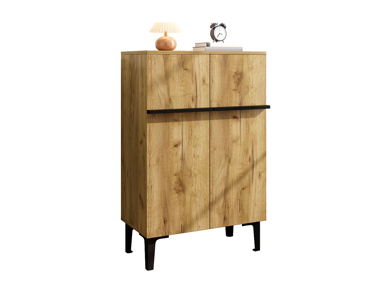 Shoe cabinet 95x60x34.5 cm - 2 doors - Adjustable shelves - Wood finish - Particleboard - Natural