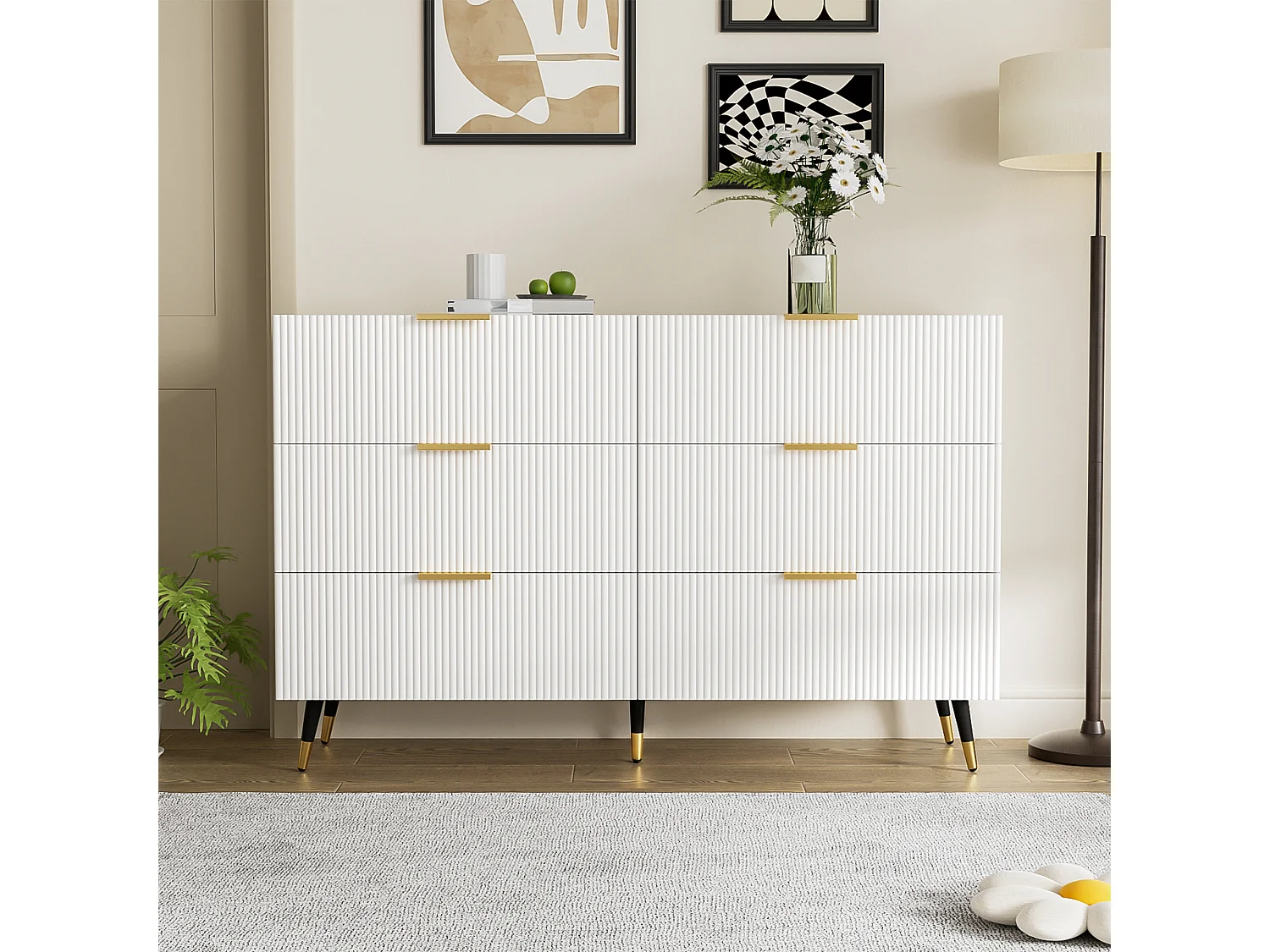 Modern sideboard/chest of drawers - 6 drawers - particleboard - White