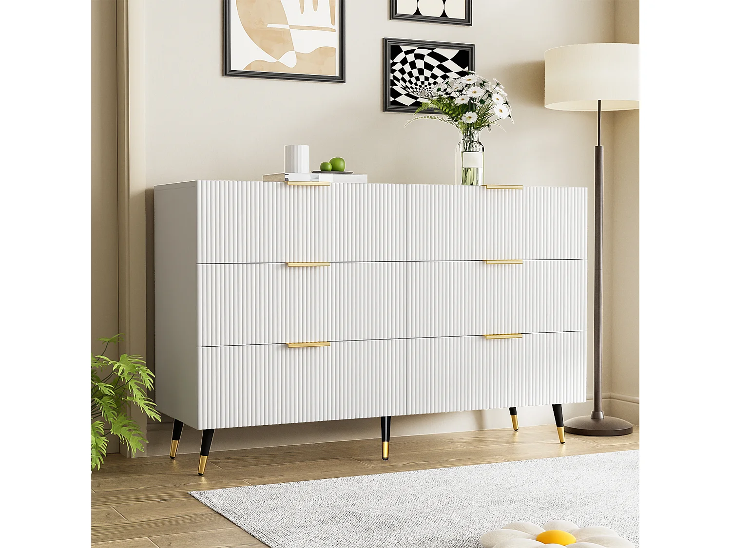 Modern sideboard/chest of drawers - 6 drawers - particleboard - White